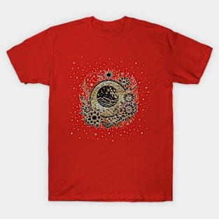 Noble flowers in golden and black colors. T-Shirt